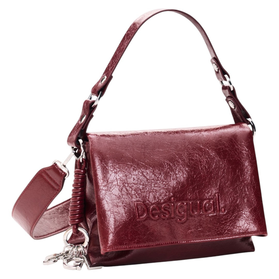 Bolsa Desigual Tipo Bandolera Con Logotipo Metálico Vino