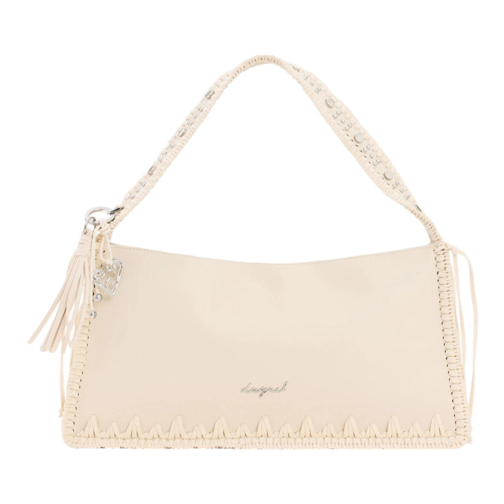 Bolsa Mediana Con Tachuelas Y Bordados 26saxp49 Crudo