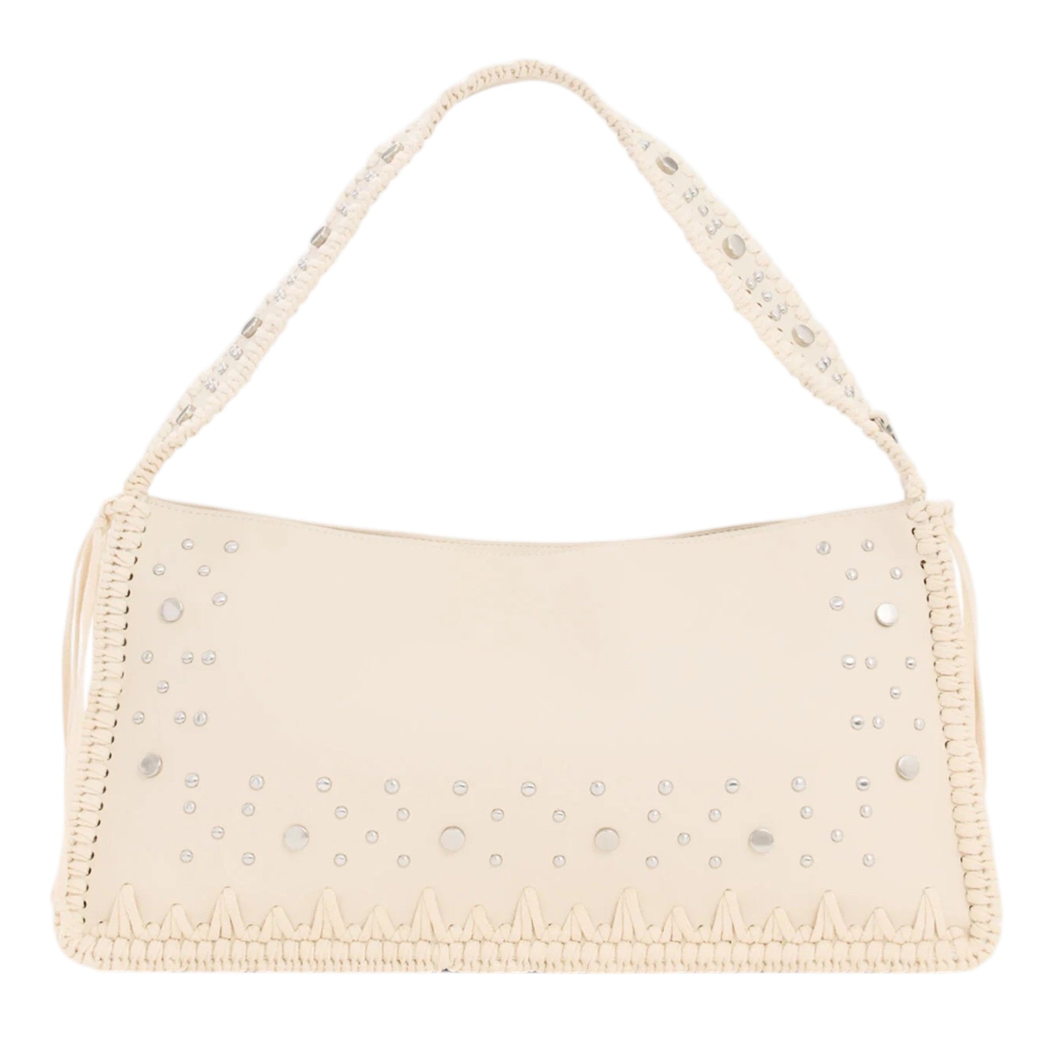 Bolsa Mediana Con Tachuelas Y Bordados 26saxp49 Crudo