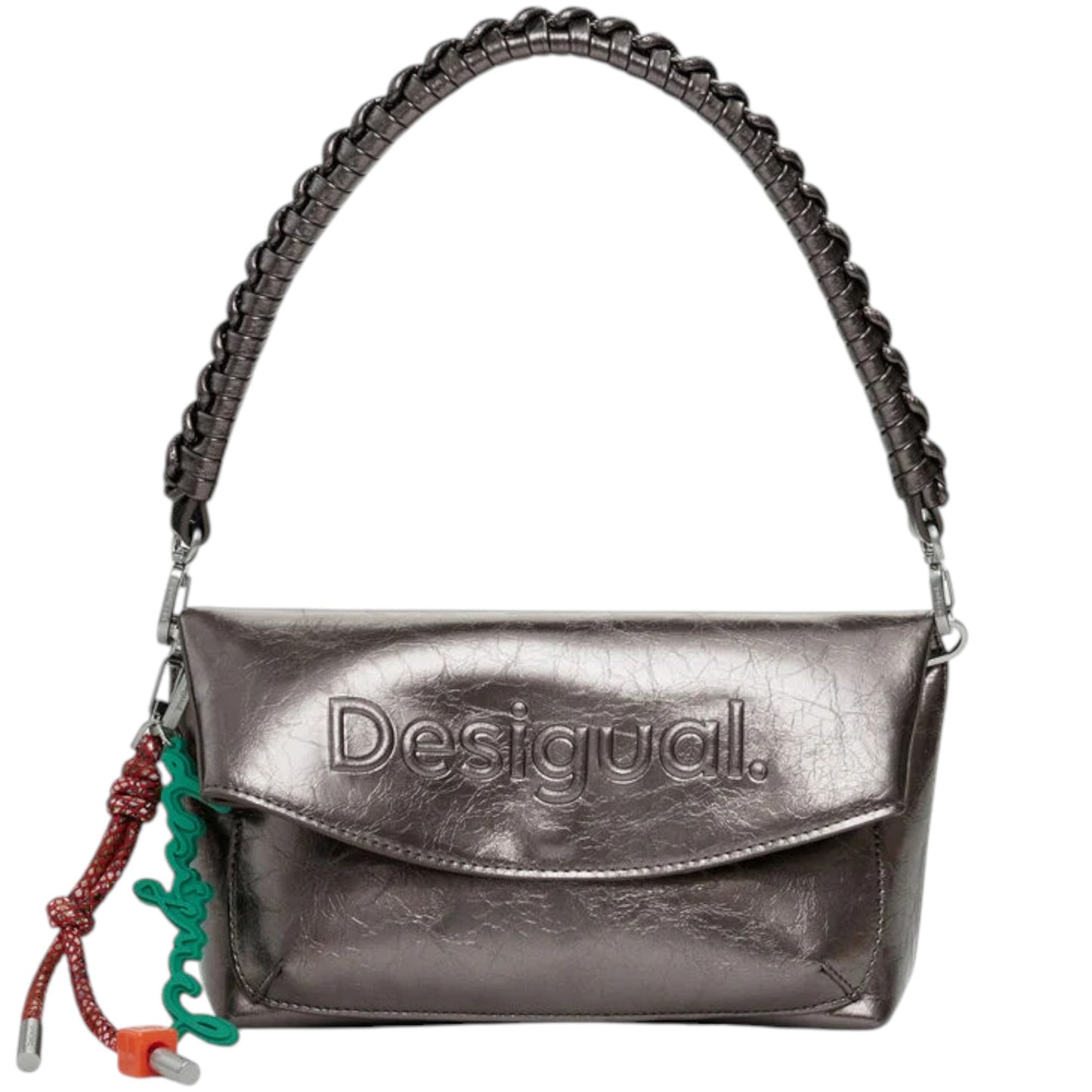 Bolso logo 3D solapa metalizado mediano Desigual