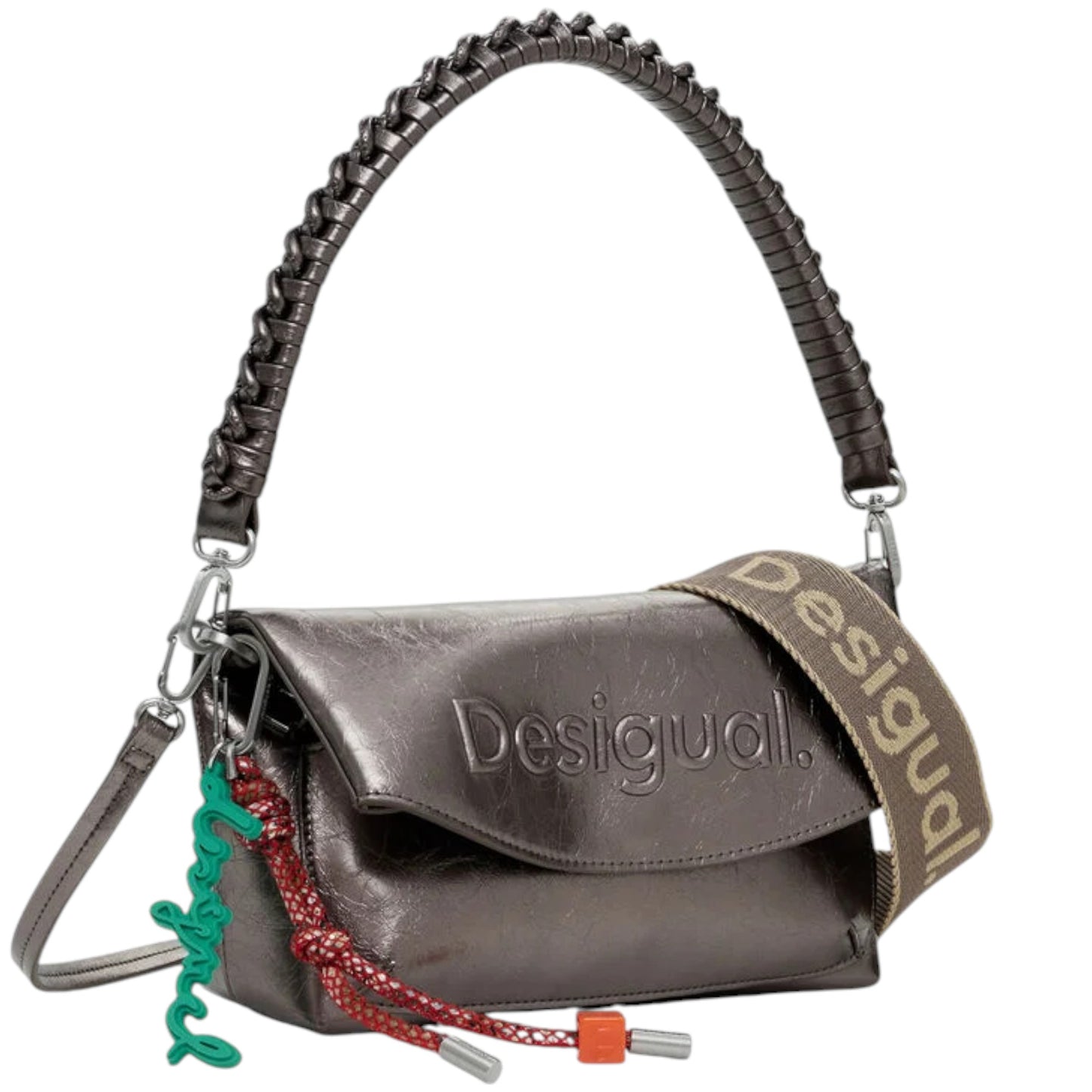 Bolso logo 3D solapa metalizado mediano Desigual