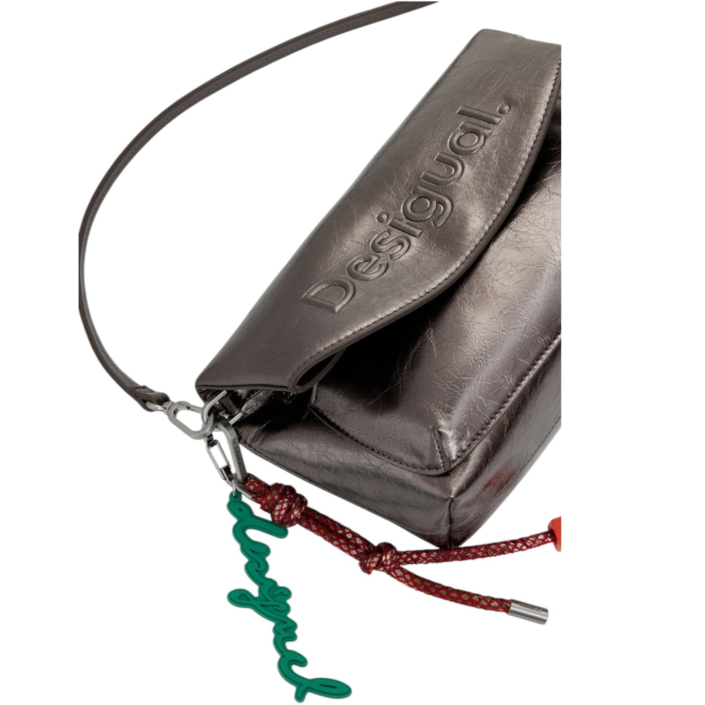 Bolso logo 3D solapa metalizado mediano Desigual