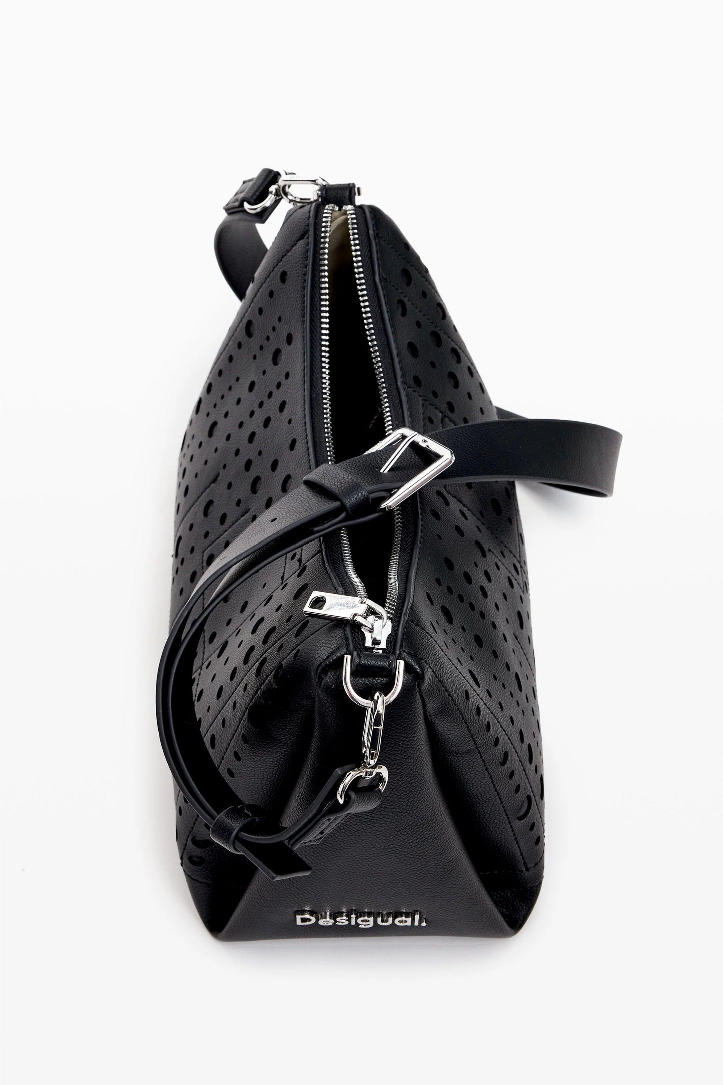 Bolsa Desigual De Mano Con Relieves Negro Asa