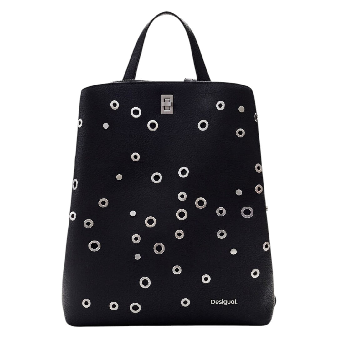 Bolsa Desigual Con Tachuelas Tipo Mochila Negro Negro Sintético Plata Negro