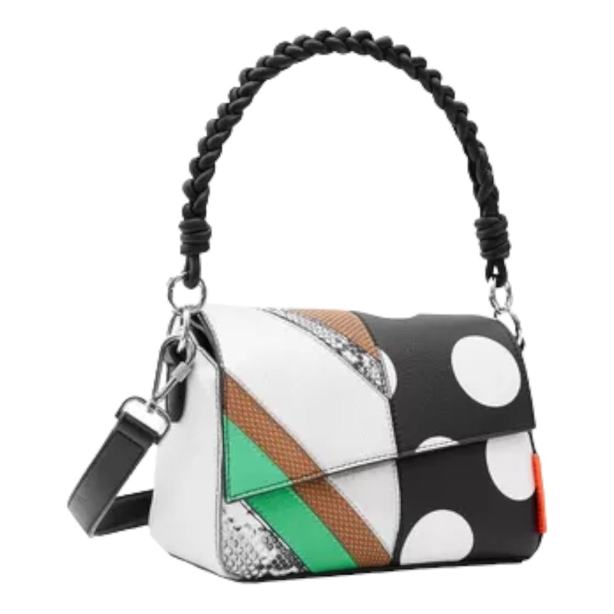 Desigual Bolsa Efecto Piel Con Diferentes Texturas Negro/mul