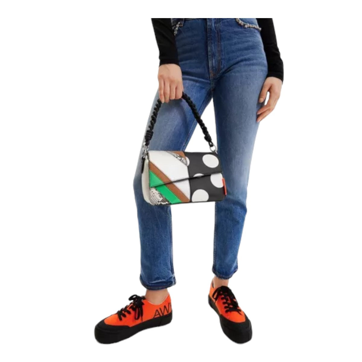 Desigual Bolsa Efecto Piel Con Diferentes Texturas Negro/mul