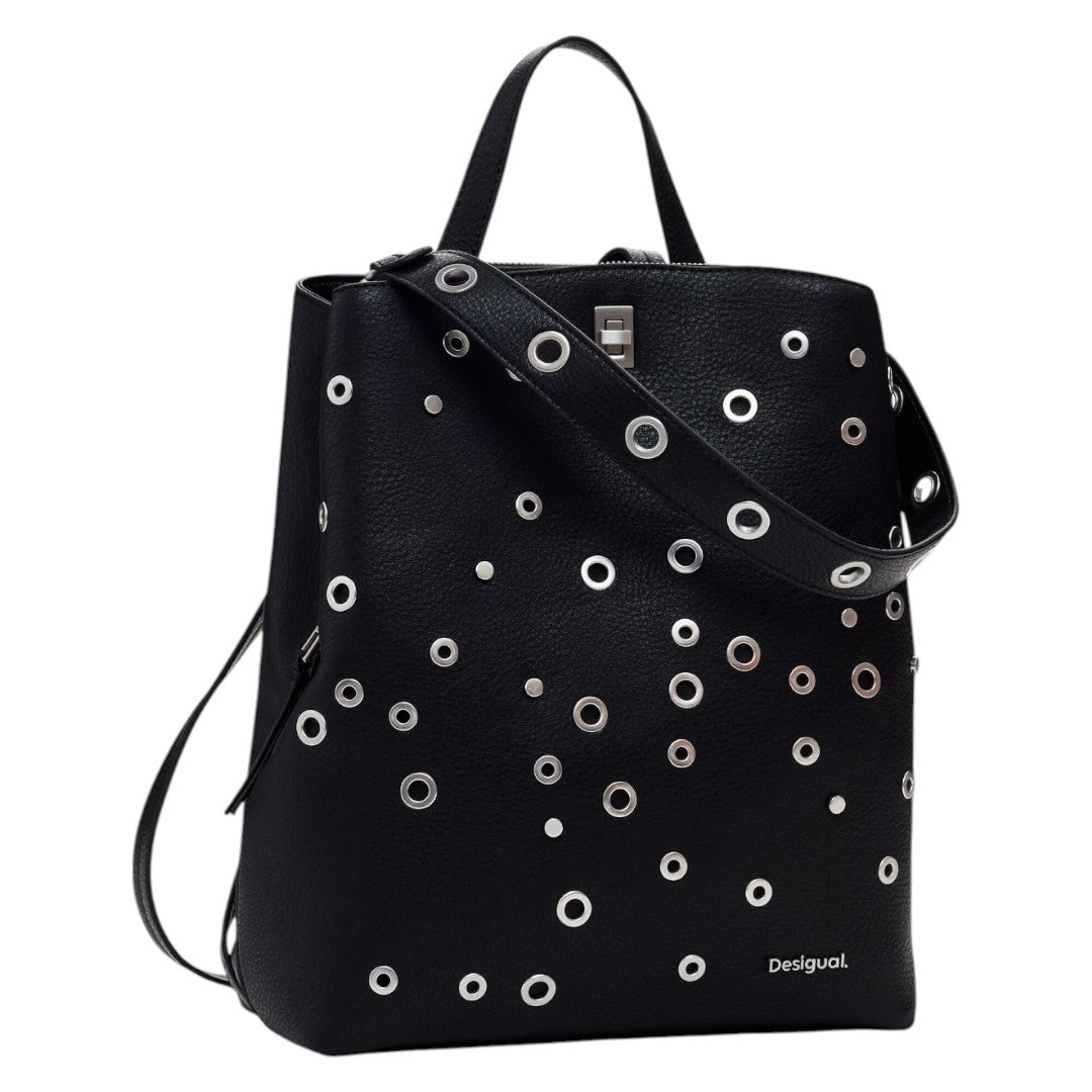 Bolsa Desigual Con Tachuelas Tipo Mochila Negro Negro Sintético Plata Negro
