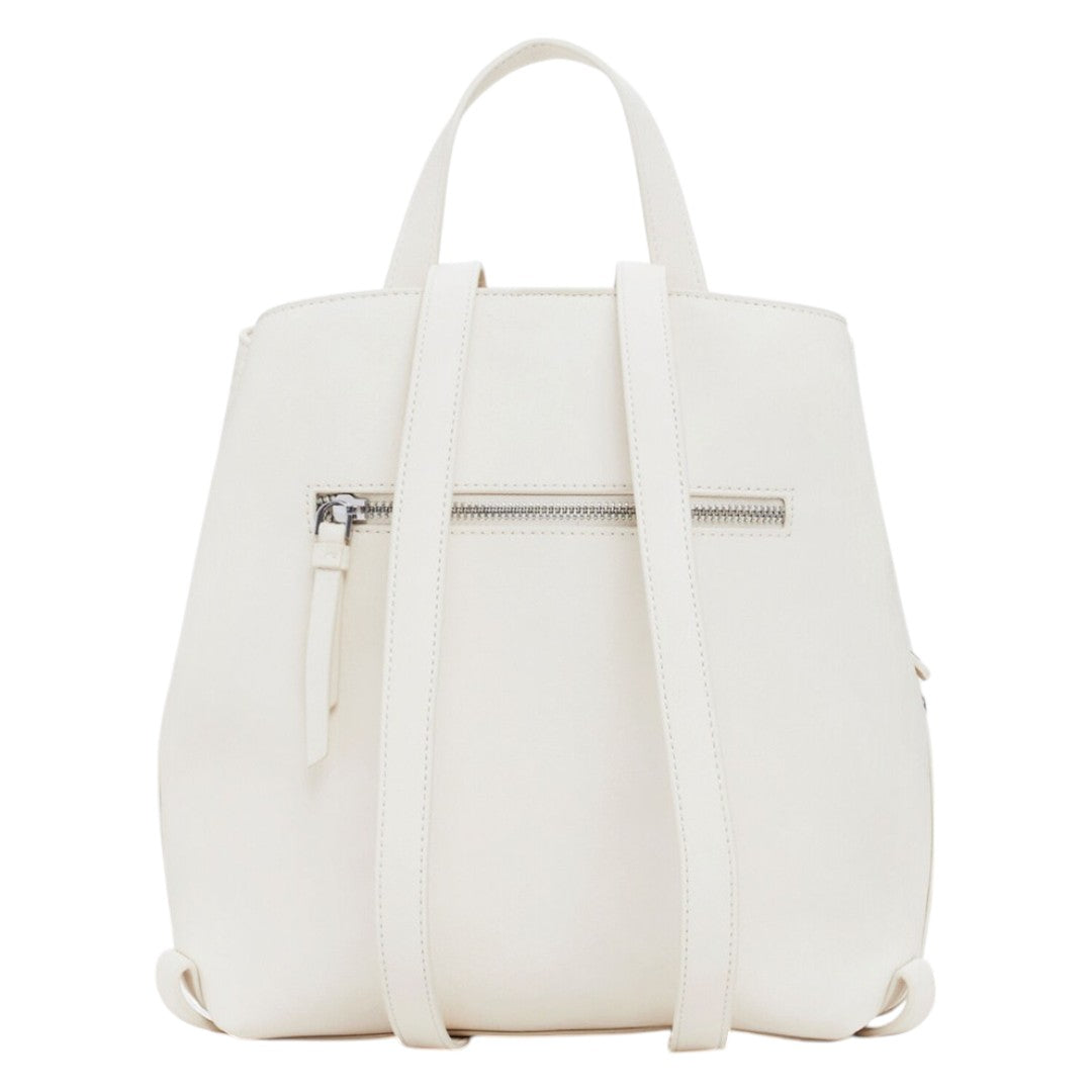 Bolsa Desigual Tipo Mochila Mediana Con Bordado Beige Bordado Plata Beige