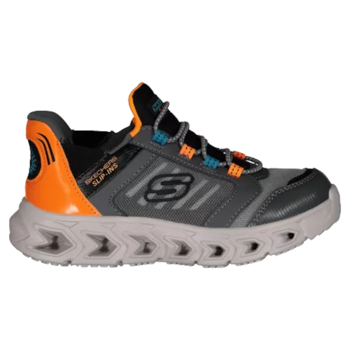 Tenis Skechers Con Luces Niño Metedera 403843l Gris-naranja