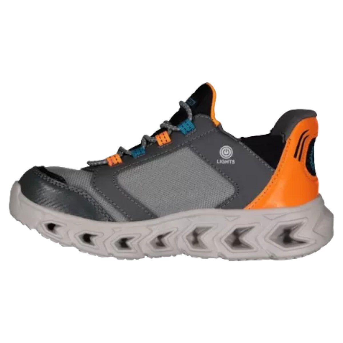 Tenis Skechers Con Luces Niño Metedera 403843l Gris-naranja