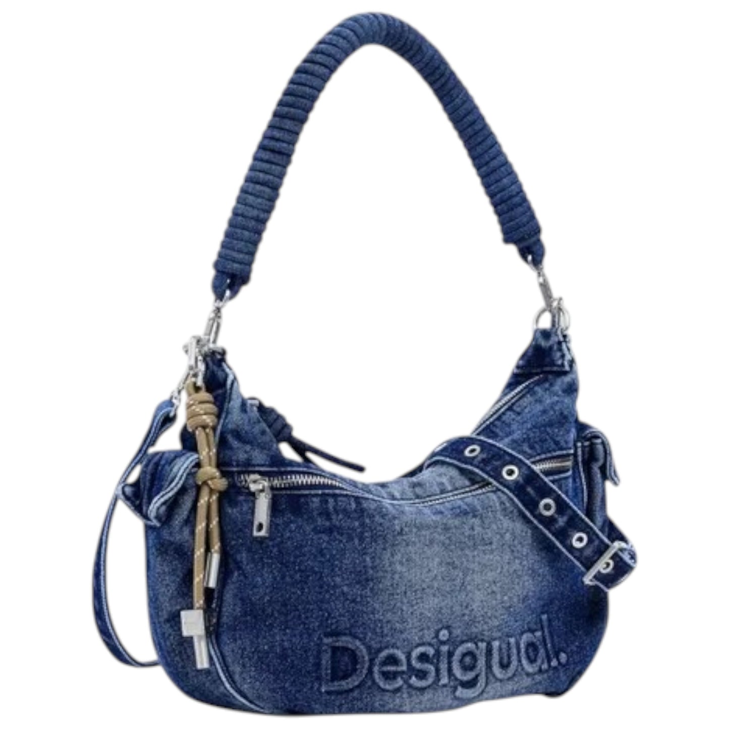 Bolsa Desigual De Mezclilla Con Varias Asas Azul Mezclilla Plata Azul.