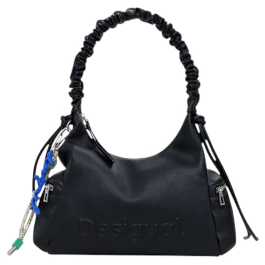 Desigual Bolso Logo 3d Con Asa Fruncida Mediana Negro