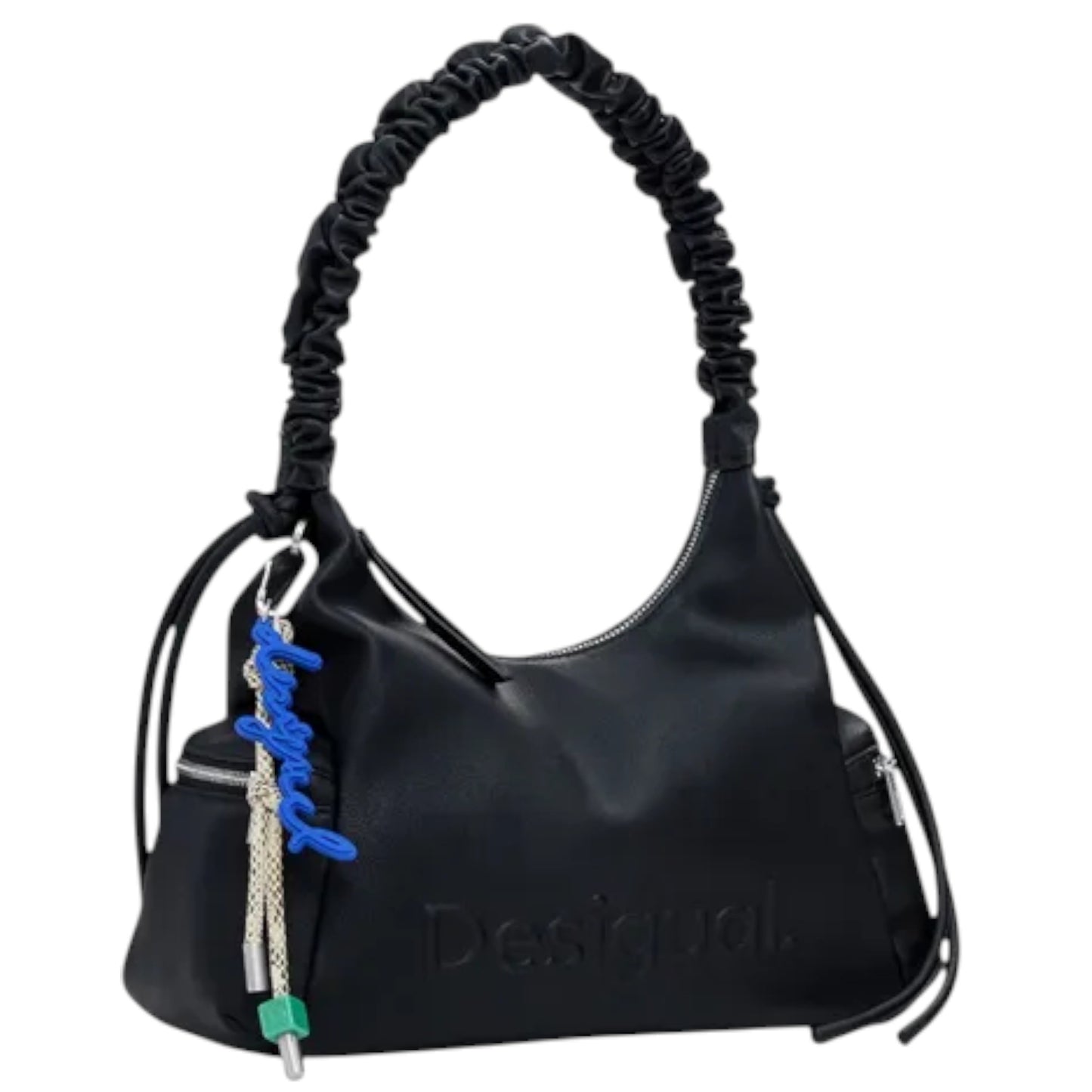 Desigual Bolso Logo 3d Con Asa Fruncida Mediana Negro