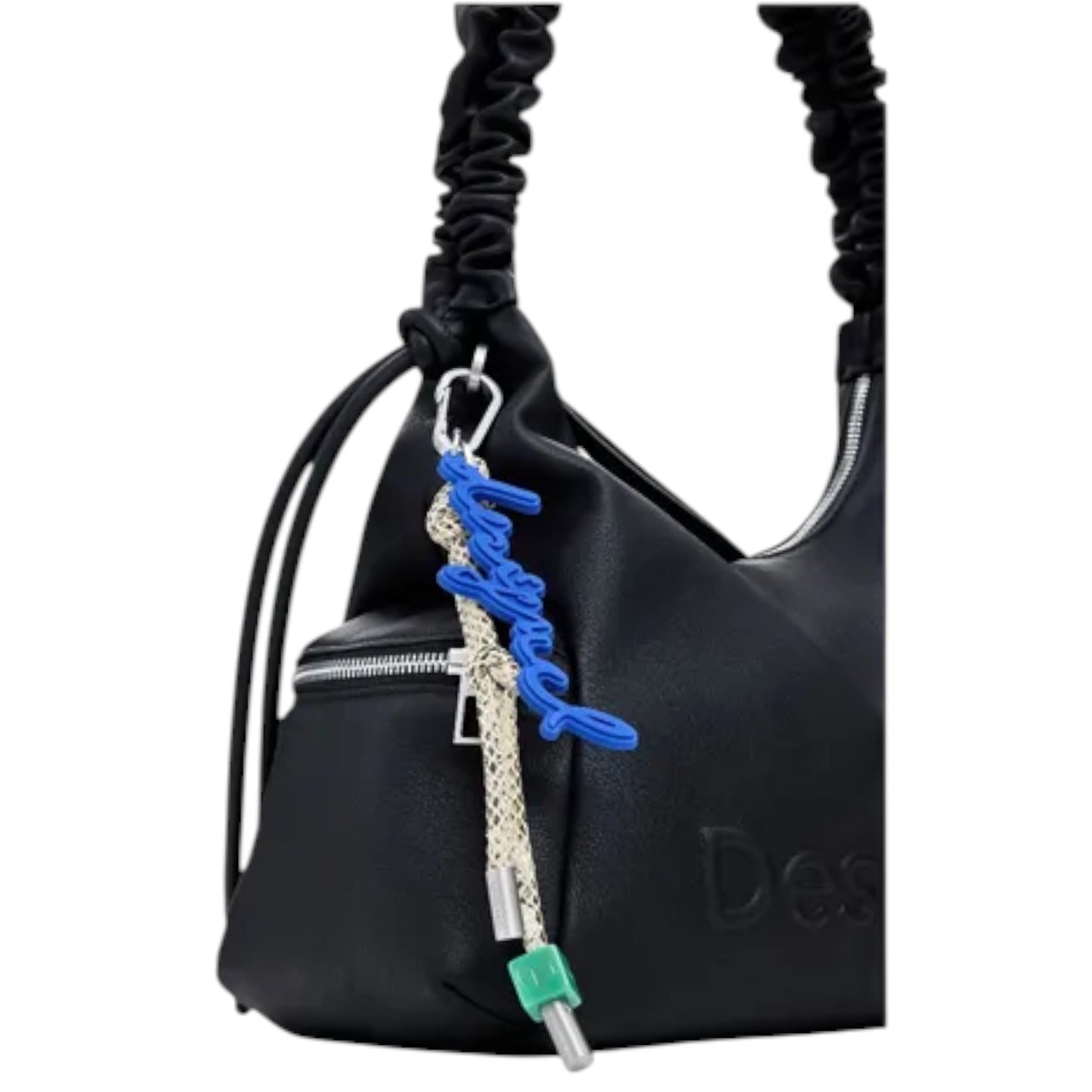 Desigual Bolso Logo 3d Con Asa Fruncida Mediana Negro